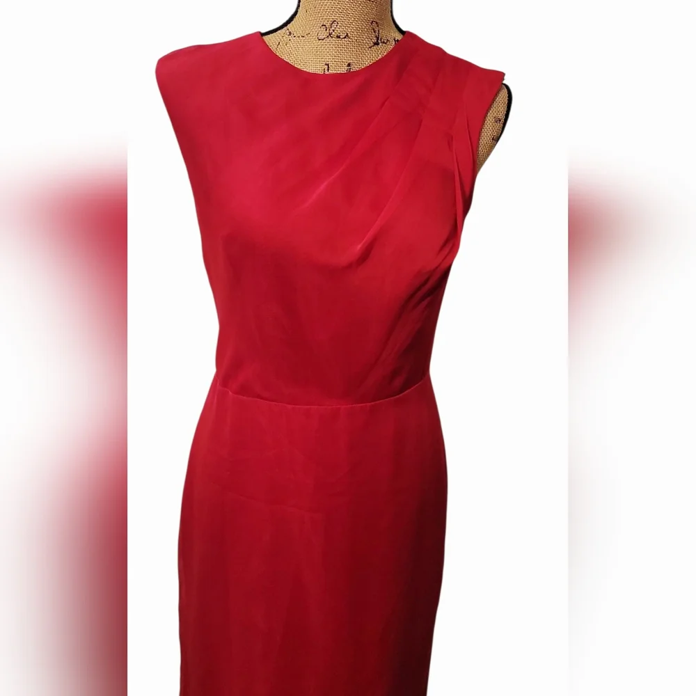 The Limited Chiffon A-line Ruched Sleeveless Slit Midi Dress